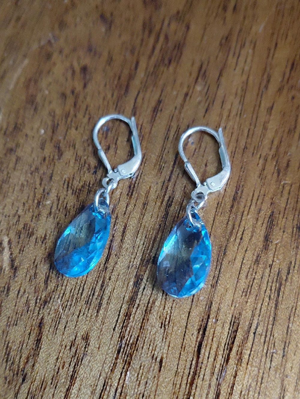 Light Sapphire Blue quartz earrings, Lever back 925 Silver Stamped